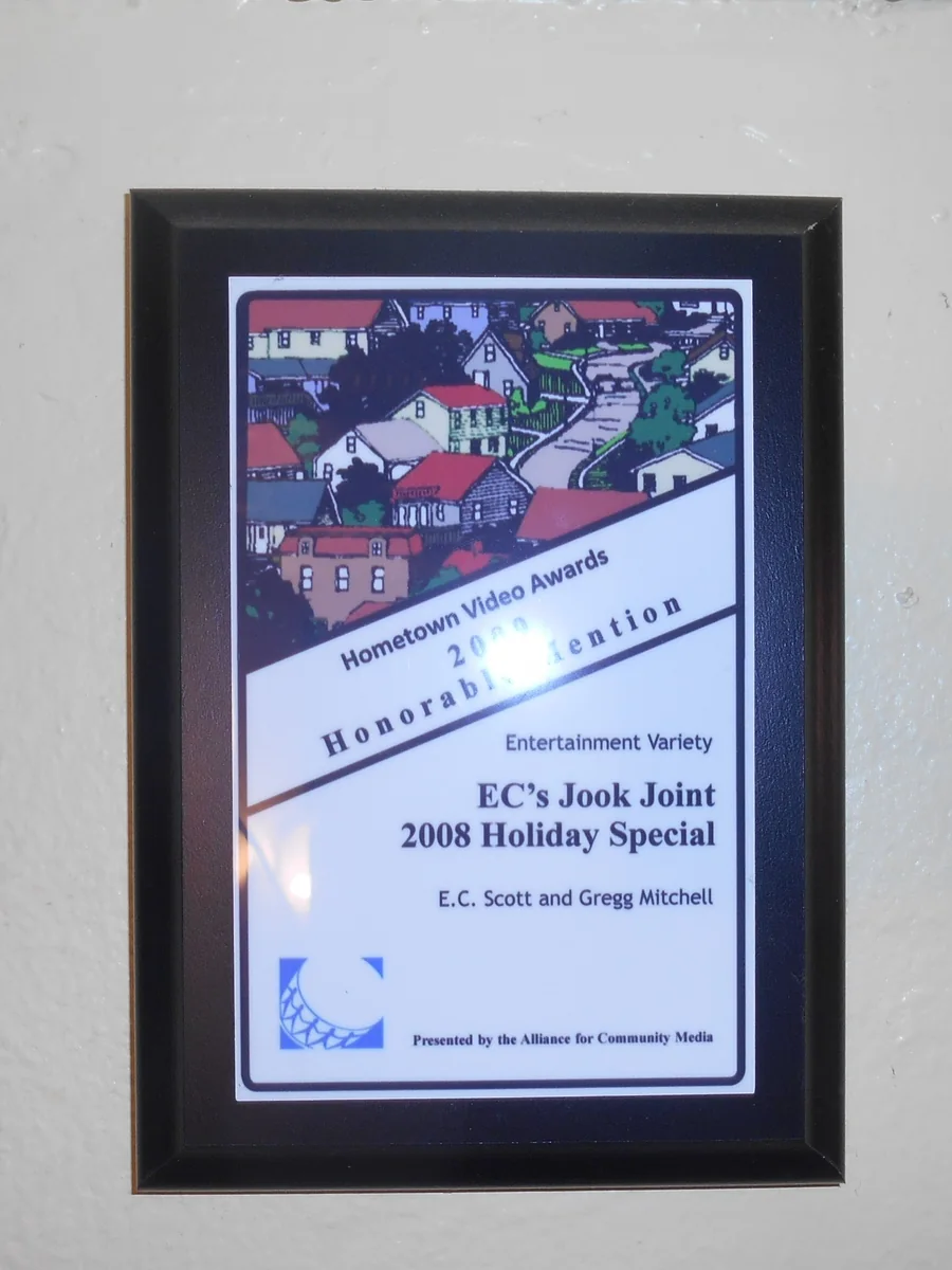 Hometown Video Award certificate for EC's Jook Joint 2008 Holiday Special